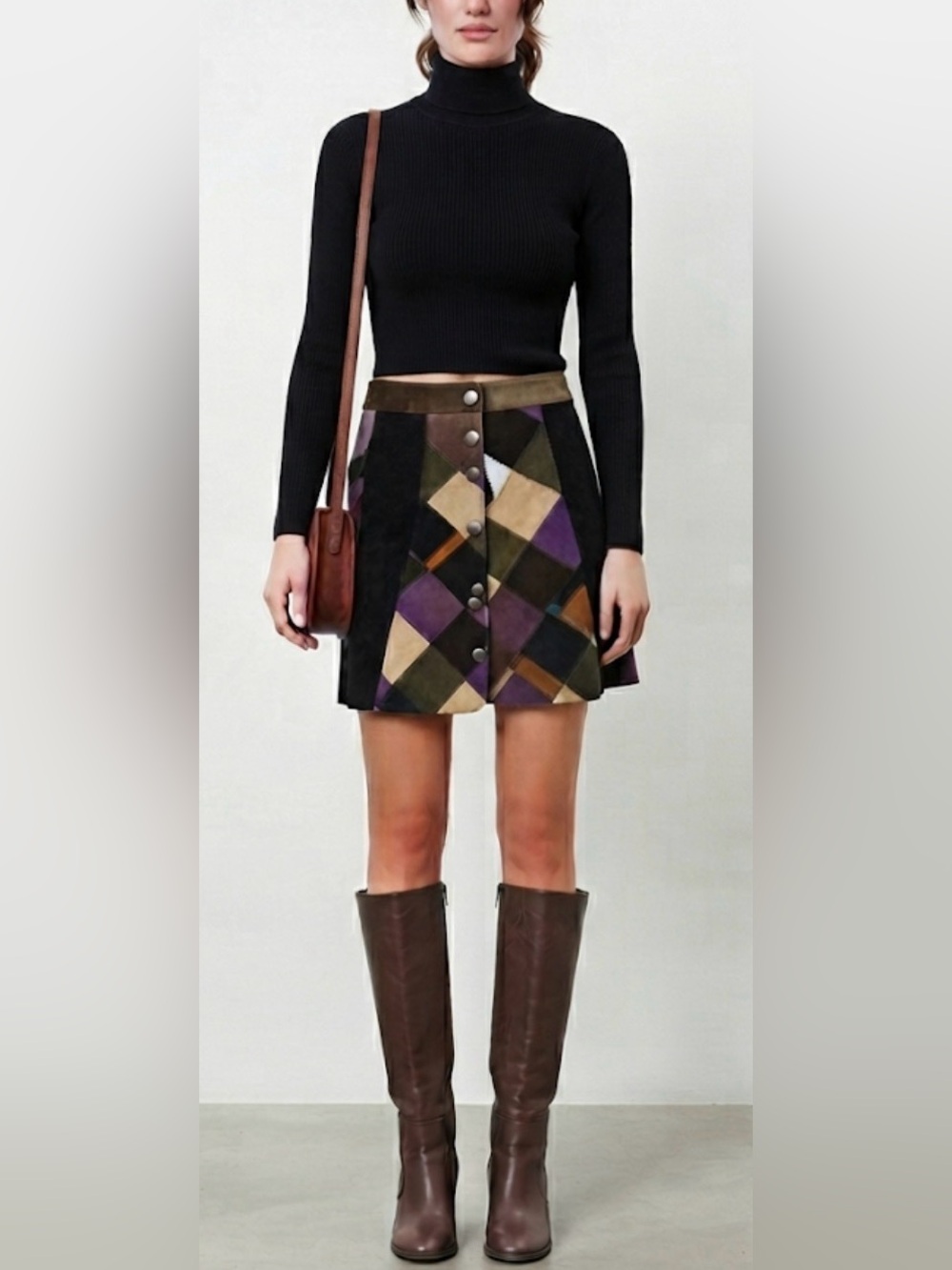 Vintage Universal Studios Costume Dept Patchwork Suede Leather Skirt - SZ Small